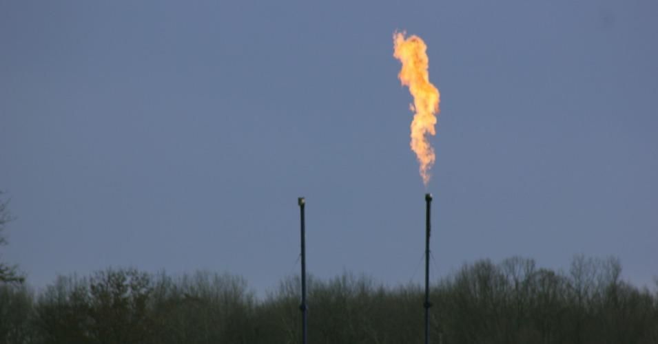 A fracking well flare in Scott Township, Pennsylvania. 