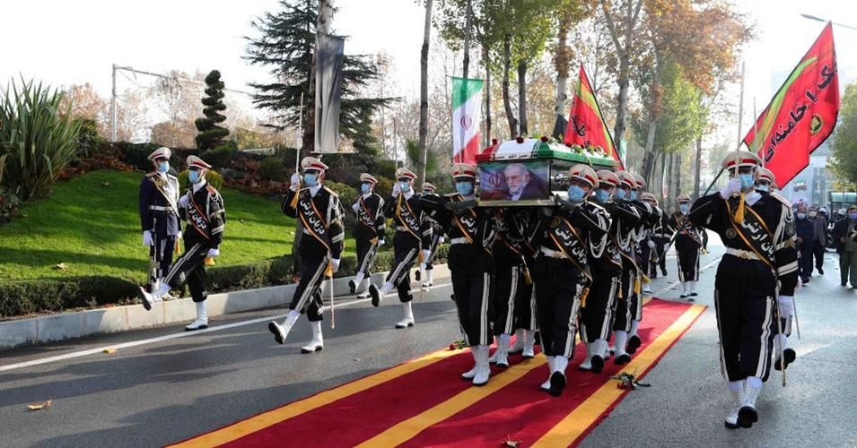 Pall-bearers carry the casket of assassinated Iranian nuclear scientist Mohsen Fakhrizadeh in Tehran on November 30, 2020. (Photo: Iranian Defense Ministry/Andalou Agency/Getty Images) 