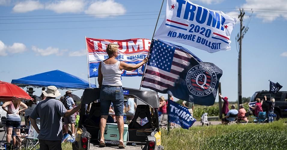A Trump and QAnon supporter near the site of a campaign rally for President Donald Trump in Mankato, Minnesota on August 17, 2020. (Photo: Stephen Maturen/Getty Images)