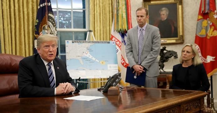 President Donald Trump speaks while meeting with FEMA Administrator Brock Long and Homeland Security Secretary Kirstjen Nielsen in the Oval Office September 11, 2018 in Washington, D.C. (Photo: Win McNamee/Getty Images)