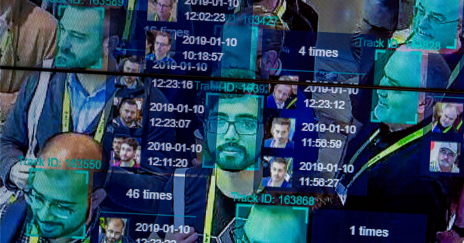 A live demonstration uses artificial intelligence and facial recognition in dense crowd spatial-temporal technology at the Horizon Robotics exhibit at the Las Vegas Convention Center during CES 2019 in Las Vegas on January 10, 2019. (