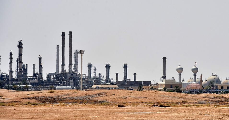 A picture taken on September 15, 2019 shows an Aramco oil facility near al-Khurj area, just outside the Saudi capital Riyadh. 