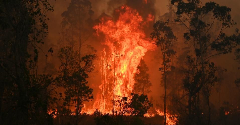 A fire rages in Bobin, Australia