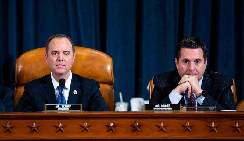 Committee Chairman Rep. Adam Schiff (D-CA) and Ranking Member Rep. Devin Nunes (R-CA) listen to Gordon Sondland, the U.S ambassador to the European Union, testify before the House Intelligence Committee in the Longworth House Office Building on Capitol Hill November 20, 2019 in Washington, DC. (Photo: Doug Mills-Pool/Getty Images) 