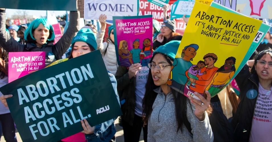 Pro-choice activists supporting legal access to abortion protest during a demonstration outside the U.S. Supreme Court in Washington, D.C., March 4, 2020. (Photo: Saul Loeb/AFP via Getty Images)