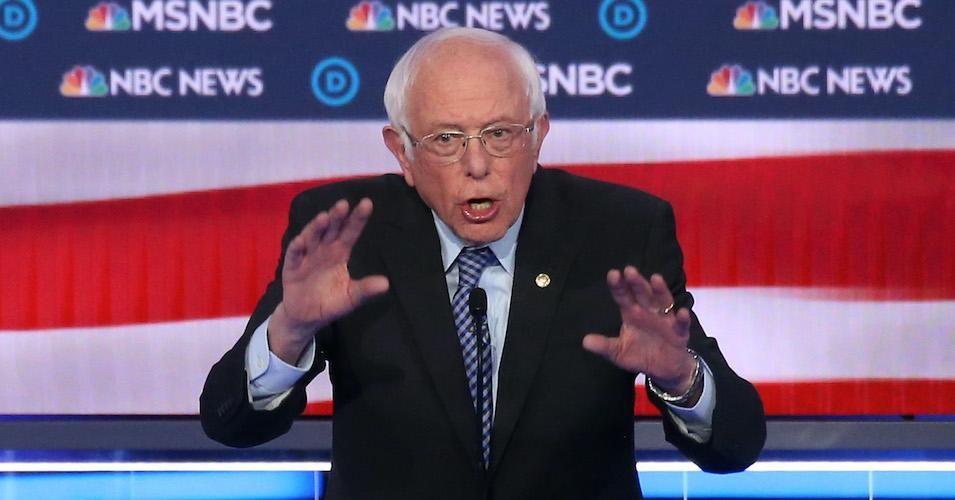  Democratic presidential candidate Sen. Bernie Sanders (I-Vt.) speaks during the Democratic presidential primary debate at Paris Las Vegas on February 19, 2020 in Las Vegas.