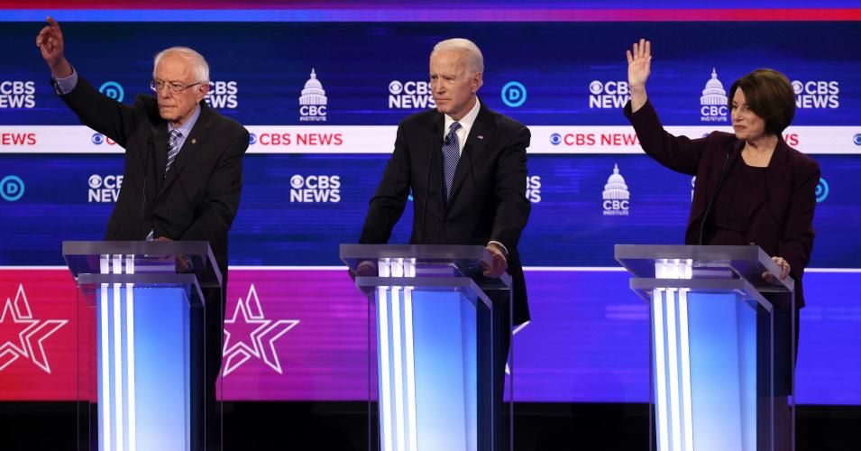Sen. Bernie Sanders (I-Vt.), former Vice President Joe Biden, and Sen. Amy Klobuchar (D-Minn.) participate in the Democratic presidential primary debate at the Charleston Gaillard Center on February 25, 2020 in Charleston, South Carolina. After dropping out of the race, both senators endorsed Biden, the party's nominee. (Photo: Win McNamee/Getty Images)