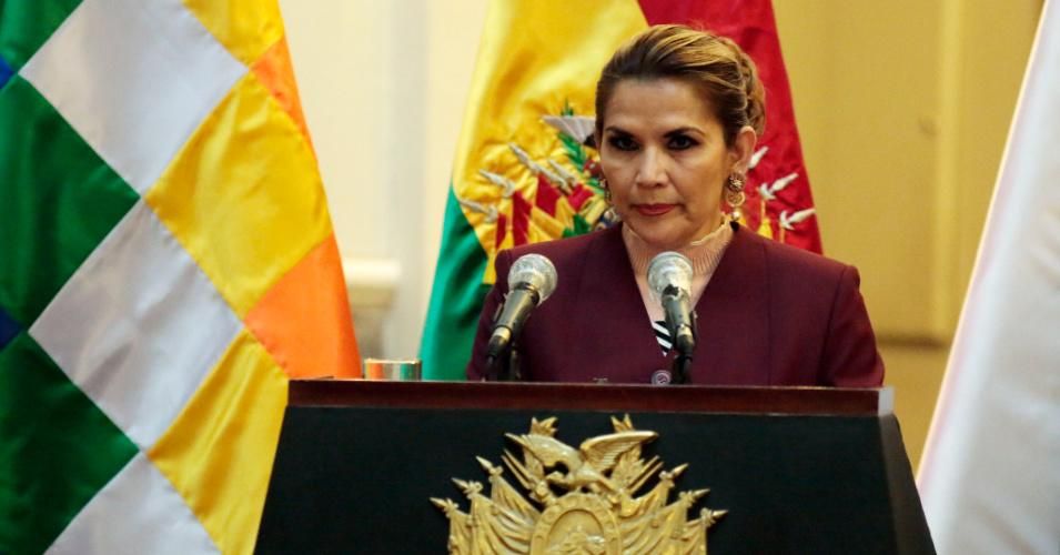 Jeanine Añez speaks at the Government's Palace on August 13, 2020 in La Paz, Bolivia.