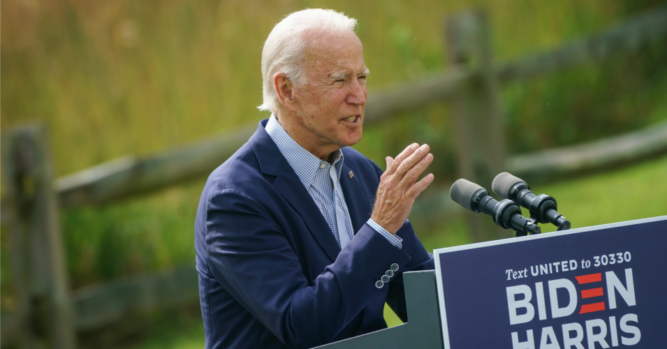 Democratic presidential nominee Joe Biden speaks about climate change and the wildfires on the West Coast at the Delaware Museum of Natural History on September 14, 2020 in Wilmington, Delaware. (Photo: Drew Angerer/Getty Images)
