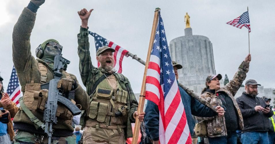 Armed supporters of outgoing President Donald Trump on January 6, 2021 in Salem, Oregon.