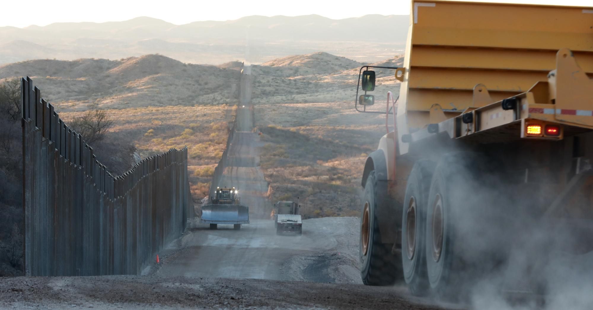 Construction championed by then-President Donald Trump continued on a wall along the U.S.-Mexico border on January 12, 2021 in Sasabe, Arizona. (Photo: Micah Garen/Getty Images)