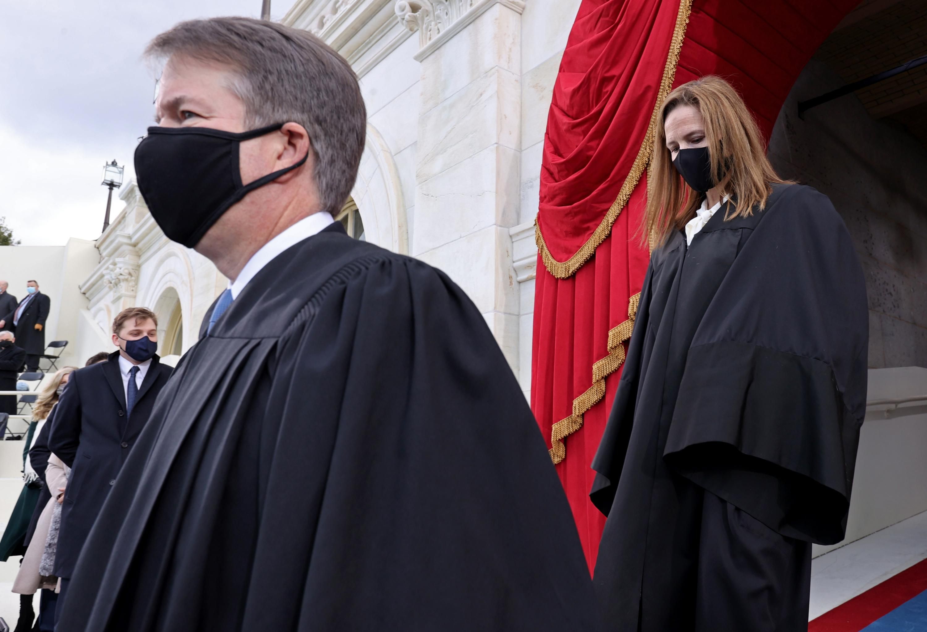 U.S. Supreme Court Justices Brett Kavanaugh and Amy Coney Barrett arrive for the inauguration of Joe Biden as the 46th president of the United States at the U.S. Capitol in Washington D.C. on January 20, 2021. (Photo: Jonathan Ernst/Pool/AFP via Getty Images)