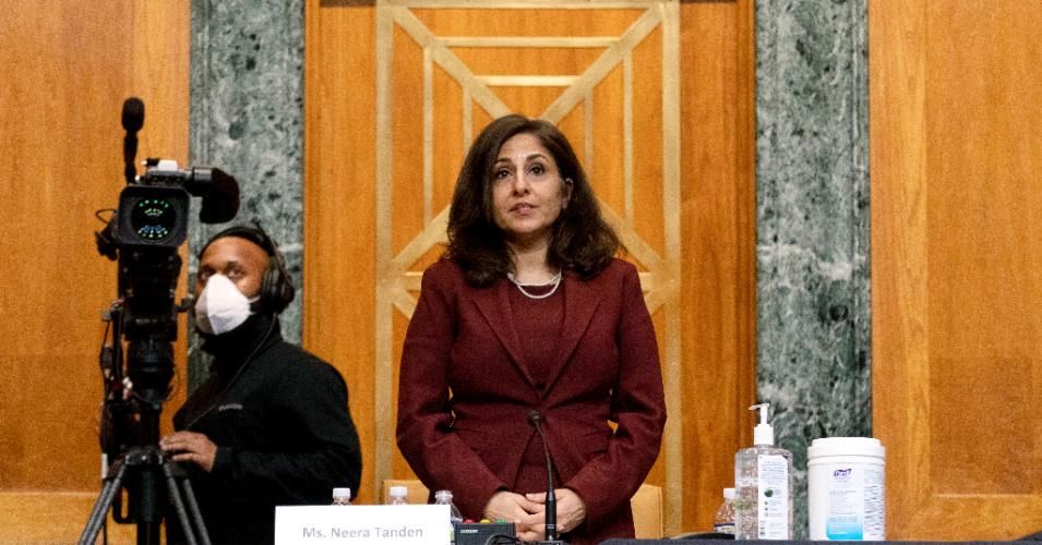 Neera Tanden, President Joe Biden's nominee for director of the Office of Management and Budget (OMB), testifies during a Senate Budget Committee hearing on Capitol Hill on February 10, 2021 in Washington, D.C.