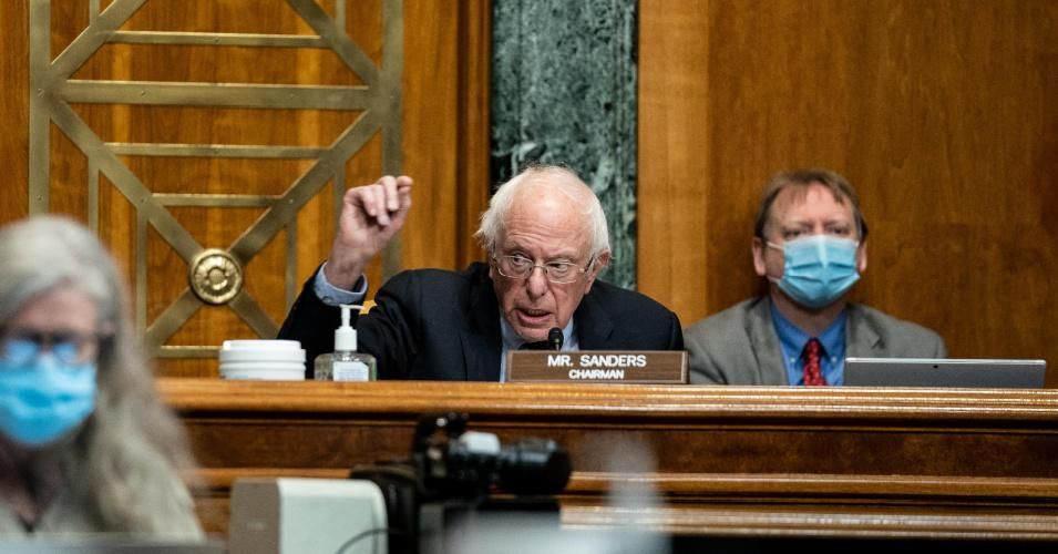 Sen. Bernie Sanders (I-Vt.) speaks during the confirmation hearing for Neera Tanden, nominee for Director of the Office of Management and Budget (OMB), before the Senate Budget Committee on February 10, 2021 at the U.S. Capitol in Washington, D.C.