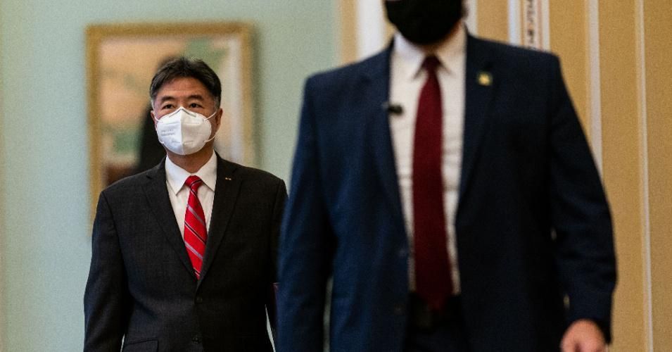 House Impeachment Manager Rep. Ted Lieu (D-CA) walks on the Senate Side of the U.S. Capitol Building on Thursday, February 11, 2021 in Washington, D.C.