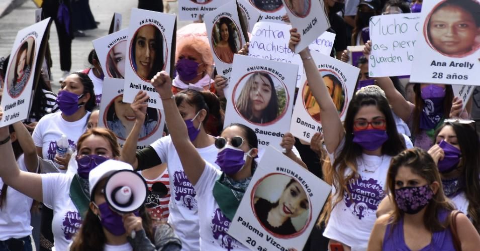 Hundreds of women in Mexico City take part in a demonstration on March 8, 2021 to commemorate International Women's Day, demanding an end to gender-based violence. (Photo: Carlos Tischler / Eyepix Group/Barcroft Media via Getty Images)