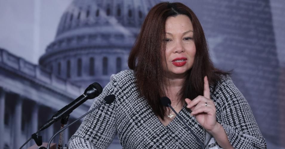 Sen. Tammy Duckworth (D-Ill.) talks to reporters during a news conference at the U.S. Capitol on November 17, 2020 in Washington, D.C.