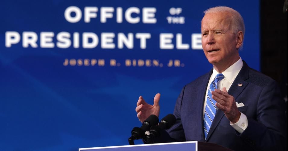 President-elect Joe Biden speaks as he lays out his plan for coronavirus relief on January 14, 2021 in Wilmington, Delaware.