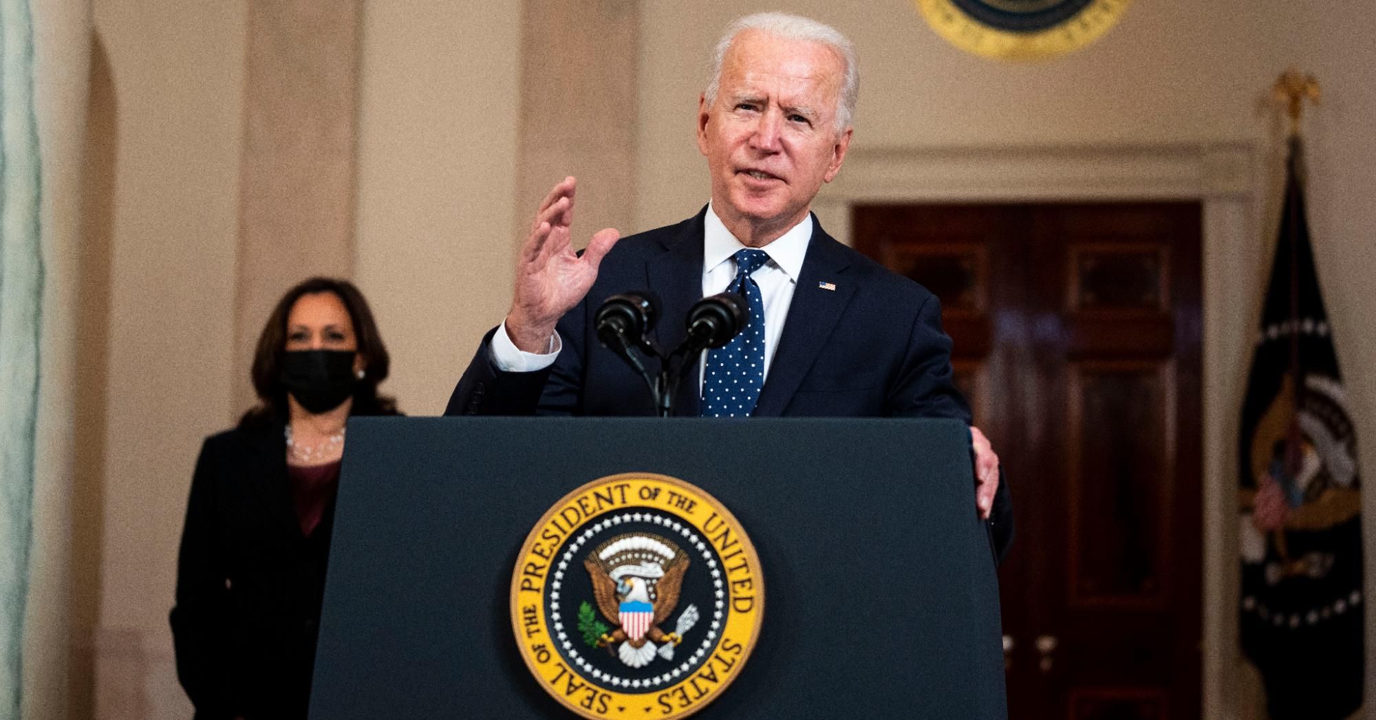 U.S. President Joe Biden delivers remarks at the Cross Hall of the White House April 20, 2021 in Washington, D.C. (Photo: Doug Mills/Pool/Getty Images)