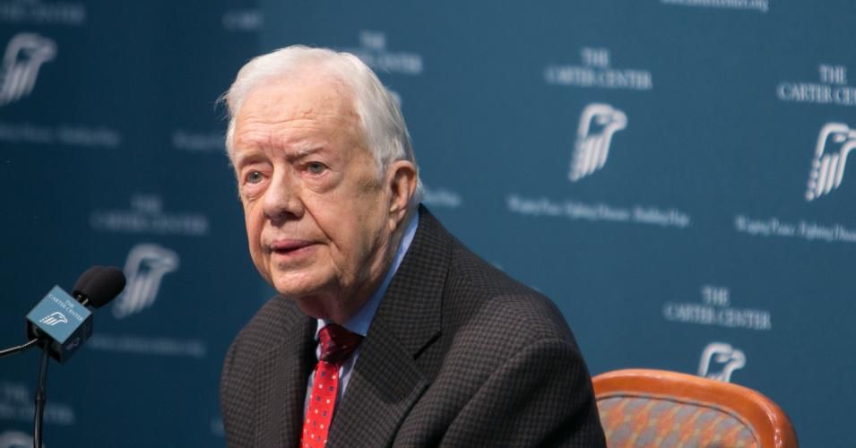 Former President Jimmy Carter speaks during a press conference at the Carter Center on August 20, 2015 in Atlanta, Georgia.