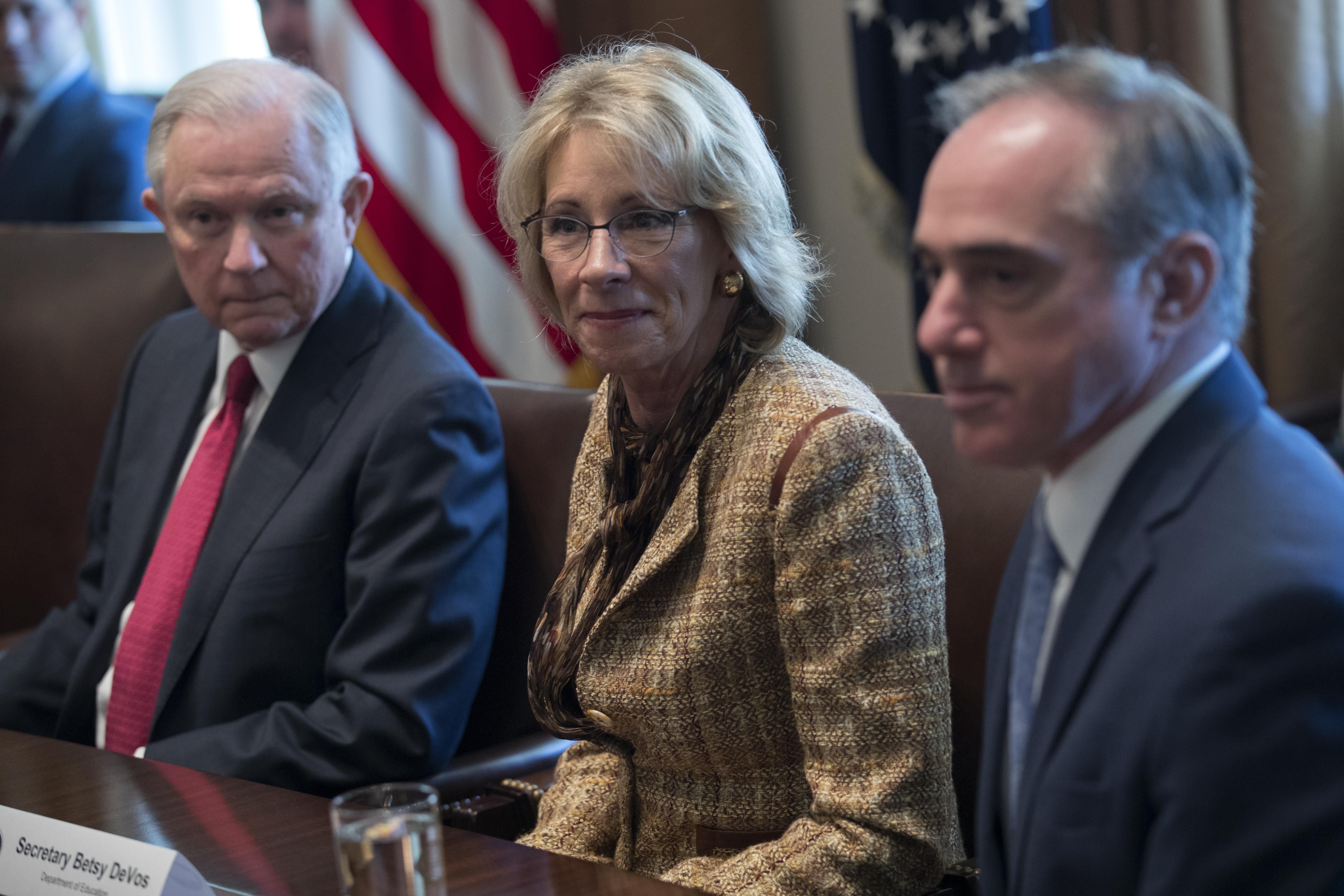 Attorney General Jeff Sessions and Education Secretary Betsy DeVos are among the Cabinet members who attend weekly Bible studies.