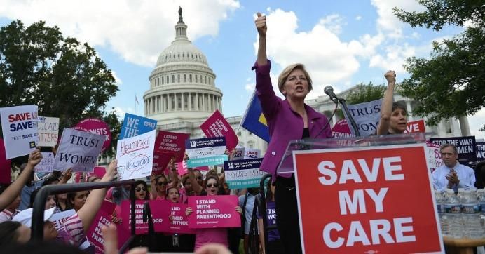 U.S. Sen. Elizabeth Warren (D-Mass.) speaks at a rally to oppose the repeal of the Affordable Care Act and its replacement on Capitol Hill on June 21, 2017 in Washington, D.C.