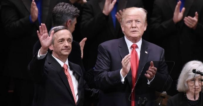 U.S. President Donald Trump and Pastor Robert Jeffress participate in the Celebrate Freedom Rally at the John F. Kennedy Center for the Performing Arts on July 1, 2017 in Washington, D.C.