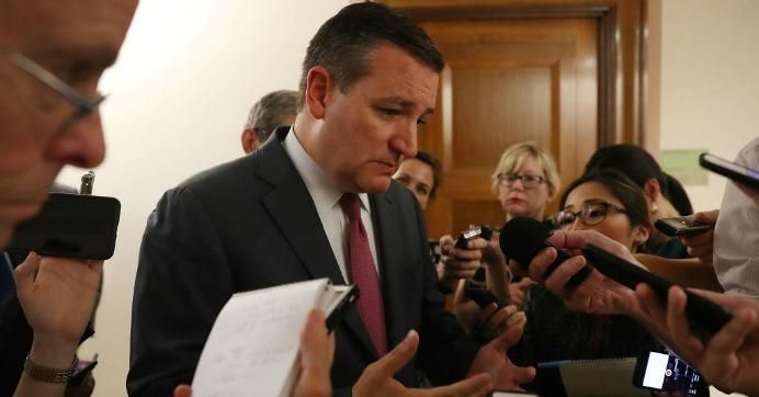Sen. Ted Cruz (R-Texas) speaks to reporters after attending a healthcare bill meeting with fellow Republican senators at the Dirksen Senate Office Building on July 19, 2017 in Washington, D.C.