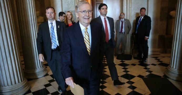 Senate Majority Leader Mitch McConnell (R-Ky.) walks to a meeting in the U.S. Capitol July 25, 2017 in Washington, D.C.