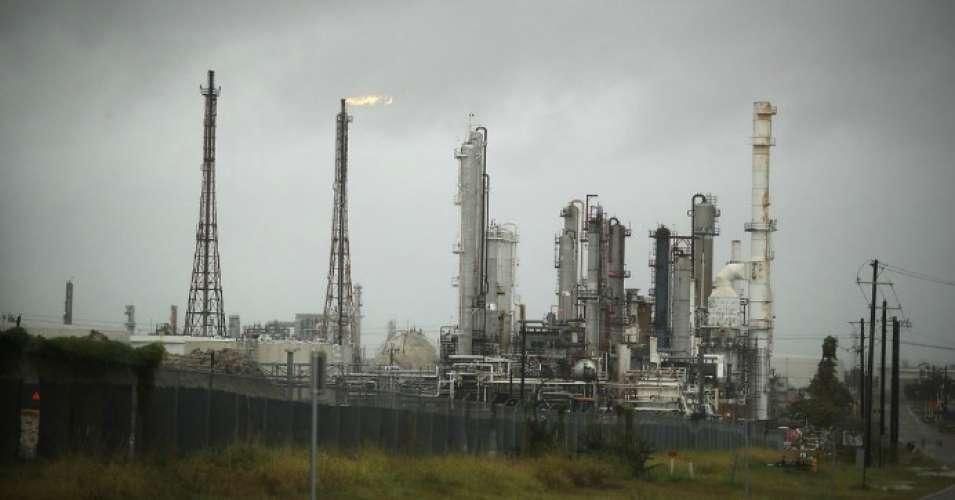 An oil refinery is seen before the arrival of Hurricane Harvey on August 25, 2017 in Corpus Christi, Texas. As Hurricane Harvey comes ashore many of the countries oil refineries are in its path and have had to shut down.