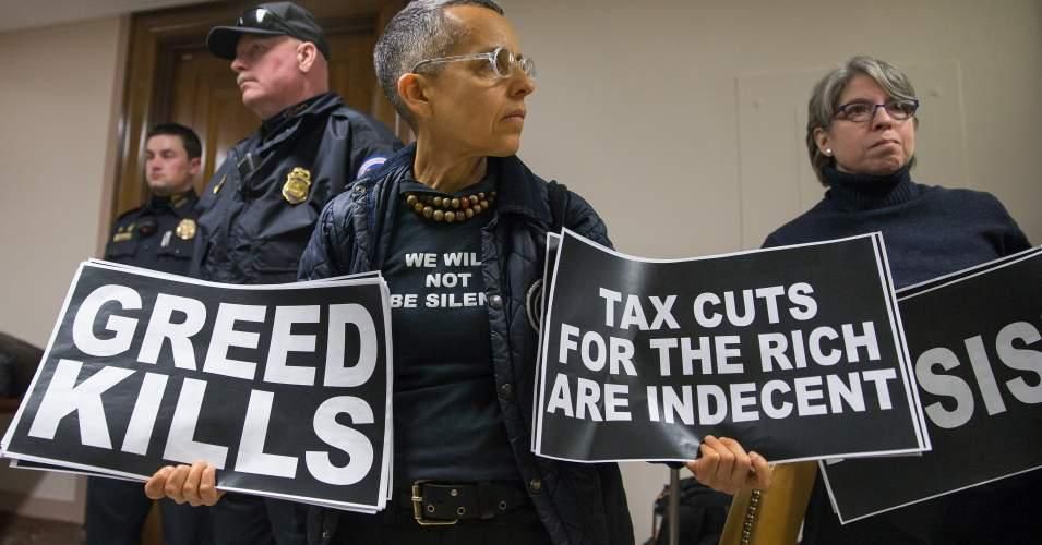Protesters demonstrated near the full Senate budget committee markup of the tax reform legislation