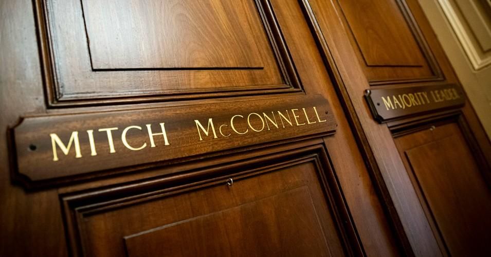 The entrance to the office of Senate Majority Leader Mitch McConnell (R-Ky.) in the U.S. Capitol on September 28, 2020 in Washington, D.C.