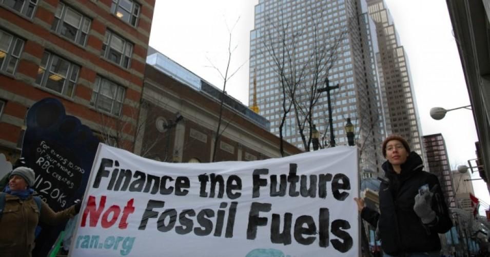 Sign reads: Finance the future not fossil fuels
