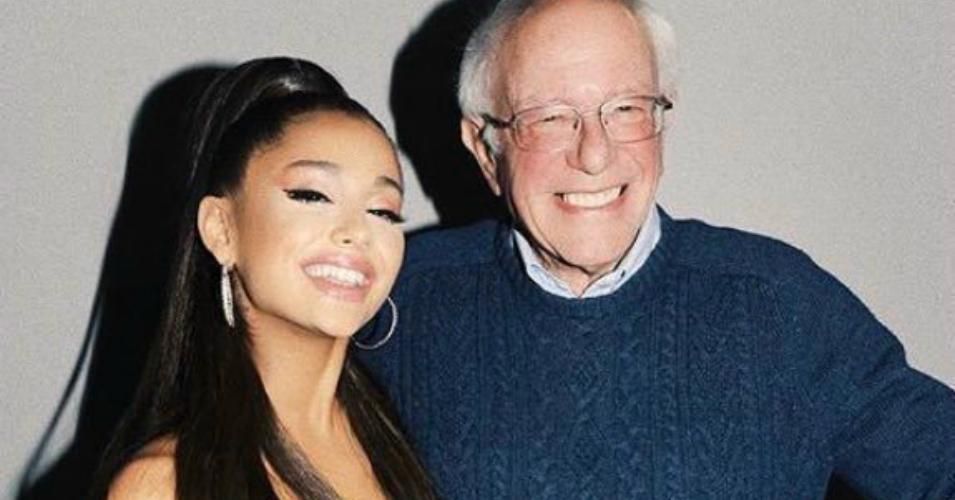 Songwriter and singer Ariana Grande pictured with 2020 Democratic presidential candidate Bernie Sanders after a concert performance of hers which Sanders and his wife, Jane O'Meara Sanders, attended in Atlanta on Tuesday night. Grande issued her support for the Senator on social media Wednesday. (Photo: via Jane O'Meara Sanders / @janeosanders)