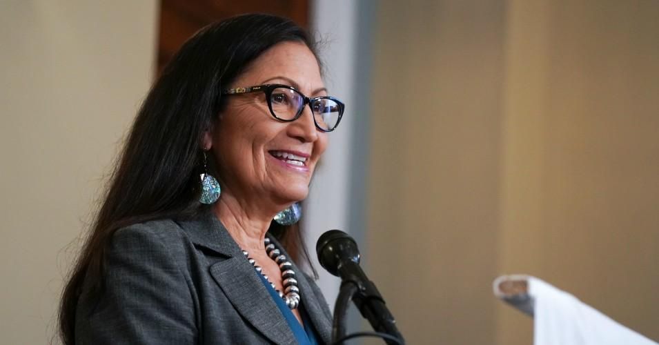 Rep. Deb Haaland (D-N.M.) speaks at a press conference at the Longworth Office Building on September 10, 2020 in Washington, D.C.