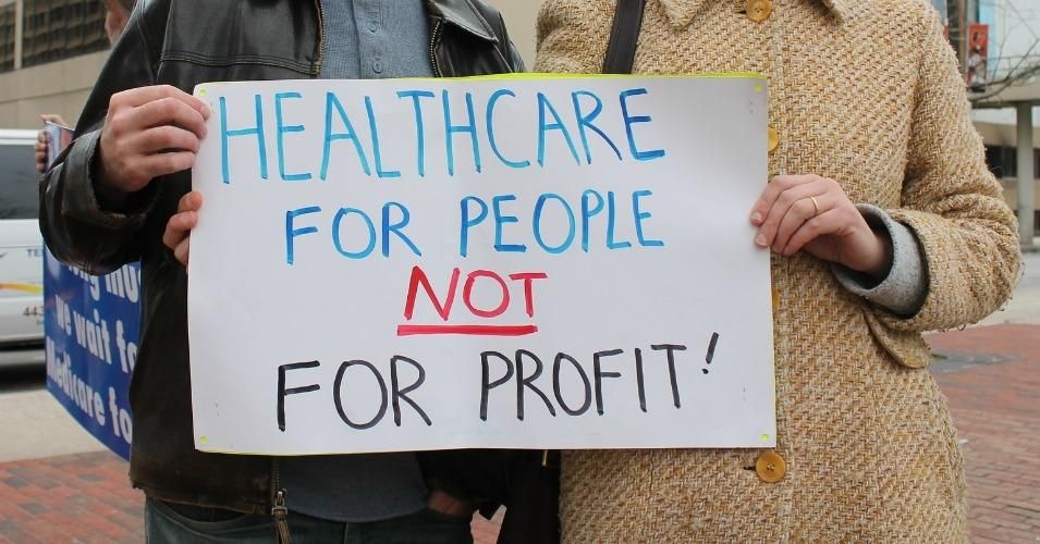 Healthcare for People Not Profit sign