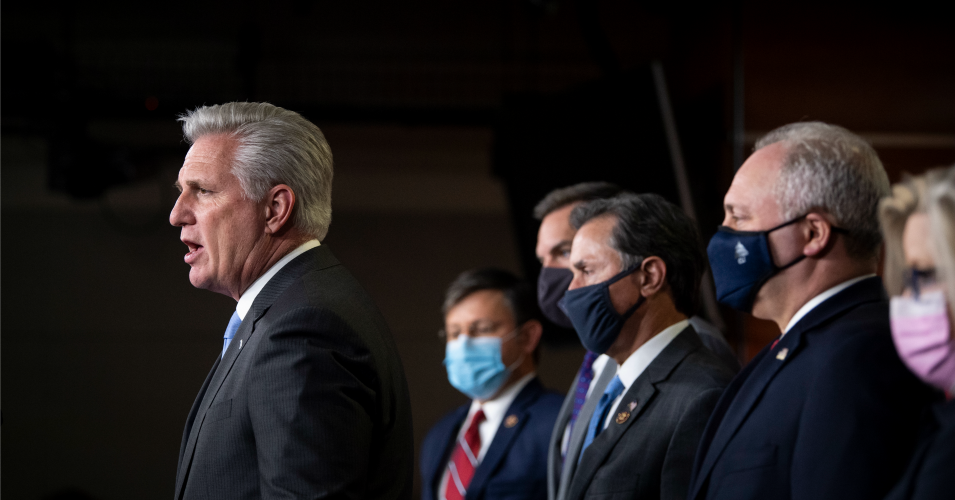 House Minority Leader Kevin McCarthy (R-Calif.) speaks during a news conference with other House Republican leadership in Washington on Tuesday, November 17, 2020.