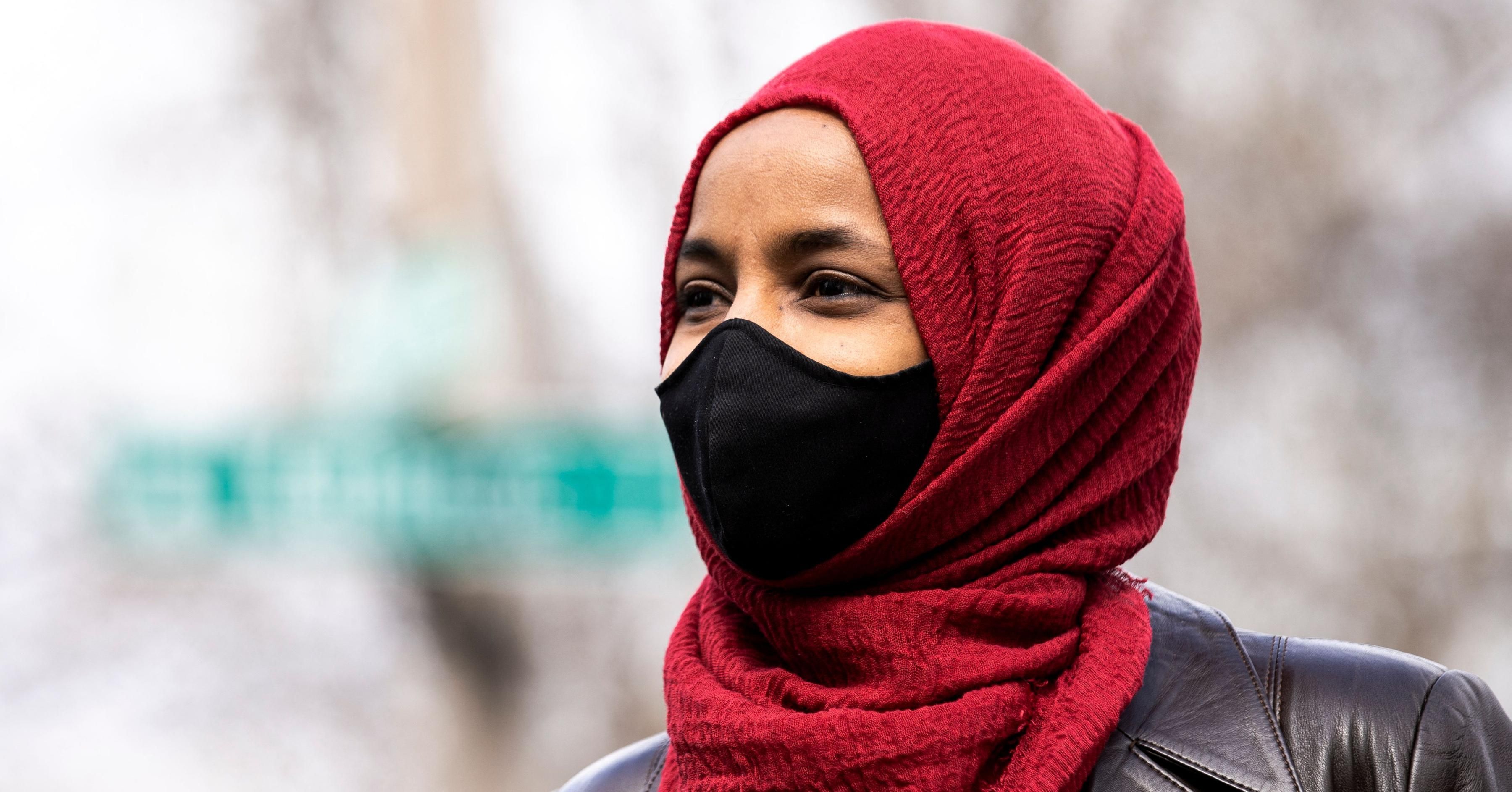 Rep. Ilhan Omar (D-MN) looks on during a press conference at a memorial site for Daunte Wright in Brooklyn Center, Minnesota on April 20, 2021. (Photo: KEREM YUCEL/AFP via Getty Images)