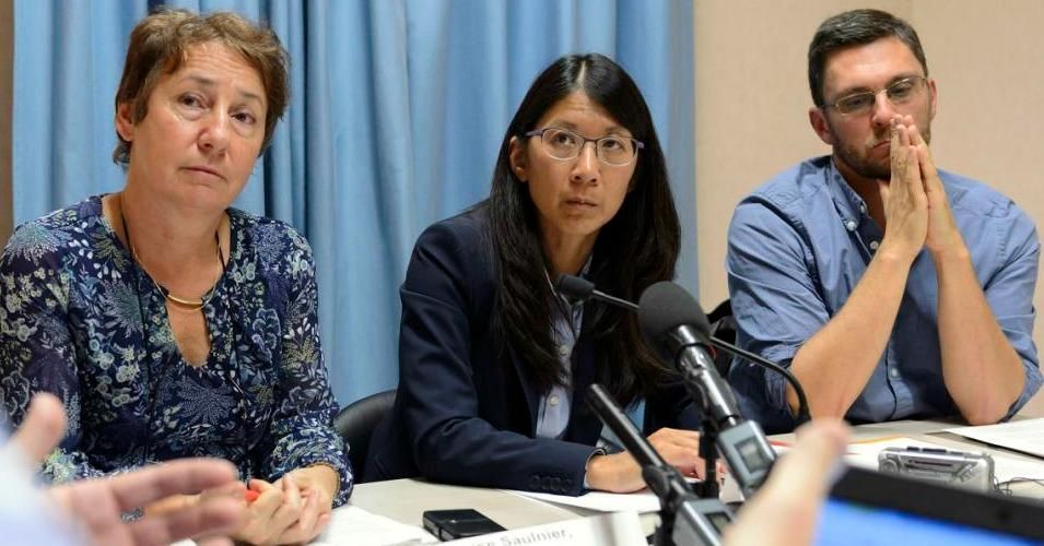  Francoise Saulnier, Medecins Sans Frontieres, MSF, lead counsel, Joanne Liu, President of MSF International, and Bruno Jochum, Director General of MSF Switzerland, from left to right, attend a news conference on Oct. 07, 2015.(Photo: Martial Trezzini/AP) 