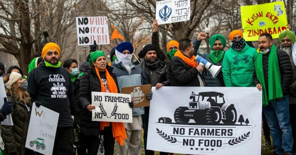 Sikh-Americans hold a protest rally to save the farmers against farm laws in India, St. Paul, Minnesota. (Photo by: Michael Siluk/Education Images/Universal Images Group via Getty Images)