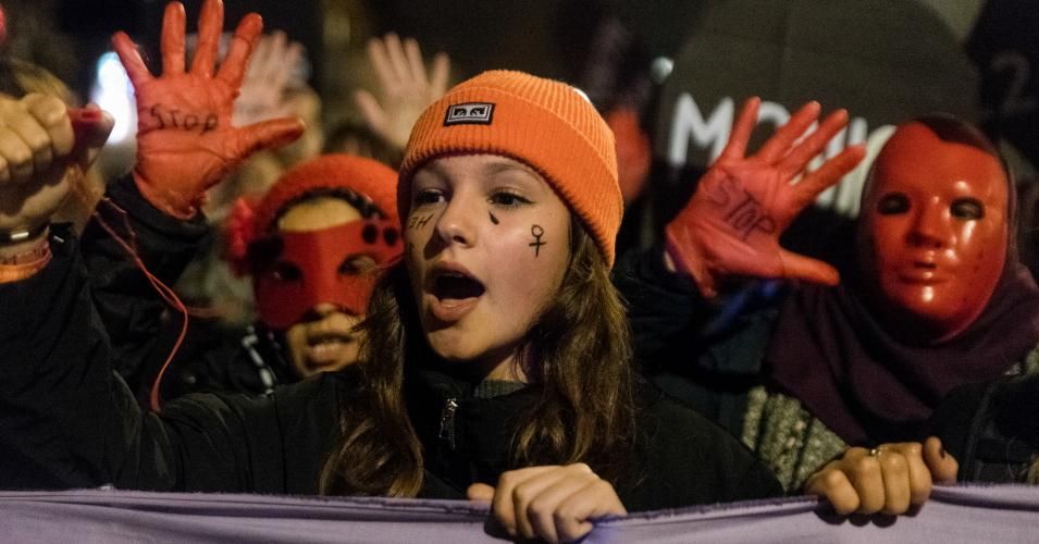 Women during a protest on the commemoration of the International Day for the Elimination of Violence Against Women, in Nantes, France, on November 25, 2019. (Photo: Estelle Ruiz/NurPhoto via Getty Images)