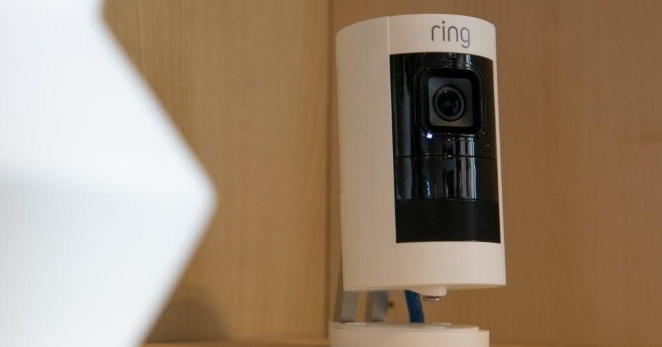 An Amazon Ring camera is pictured at Amazon headquarters on September 20, 2018 in Seattle. 