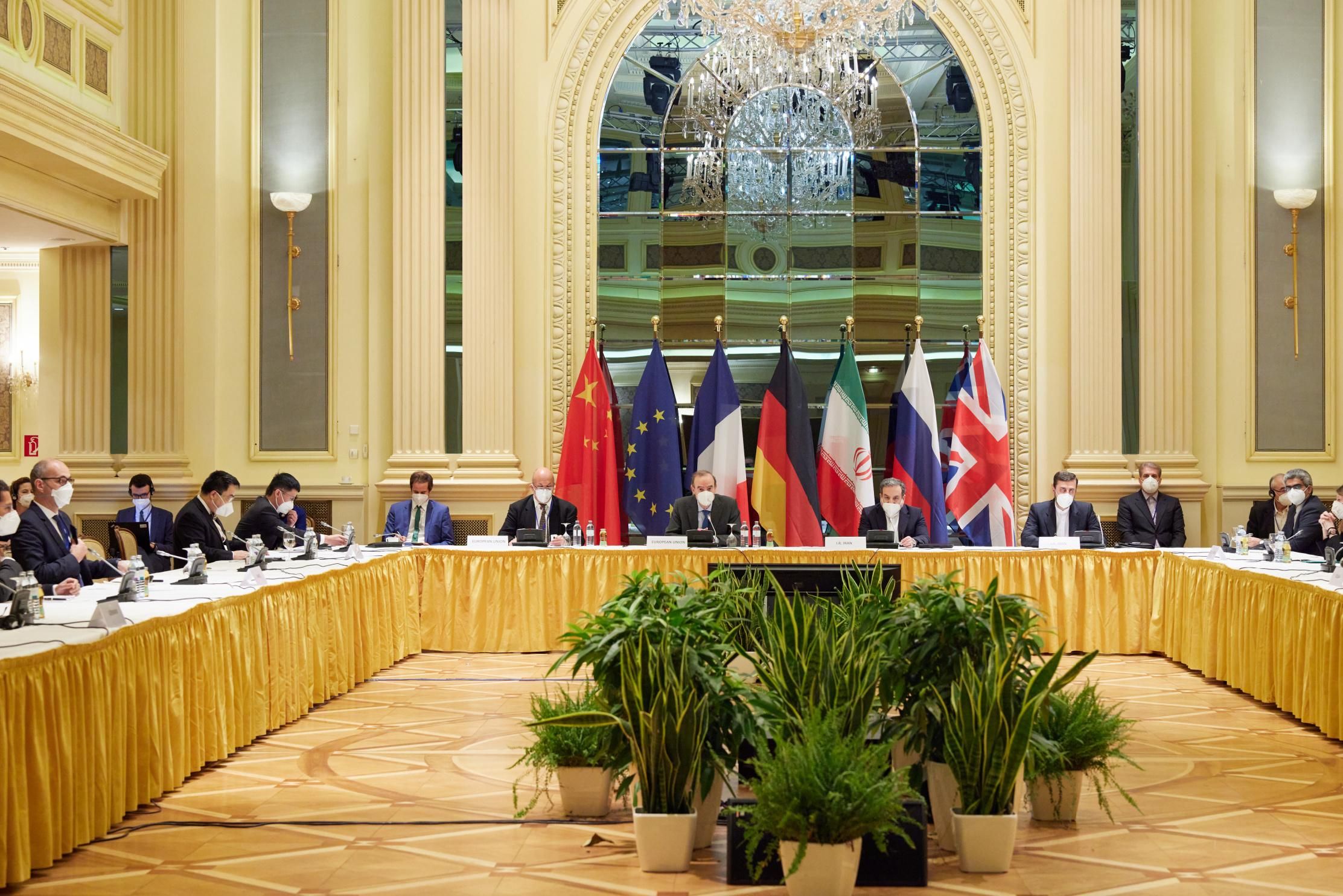 Negotiations to restore the Iran nuclear deal were held in Vienna on April 15, 2021. (Photo: E.U. Delegation in Vienna/Handout/Anadolu Agency via Getty Images)