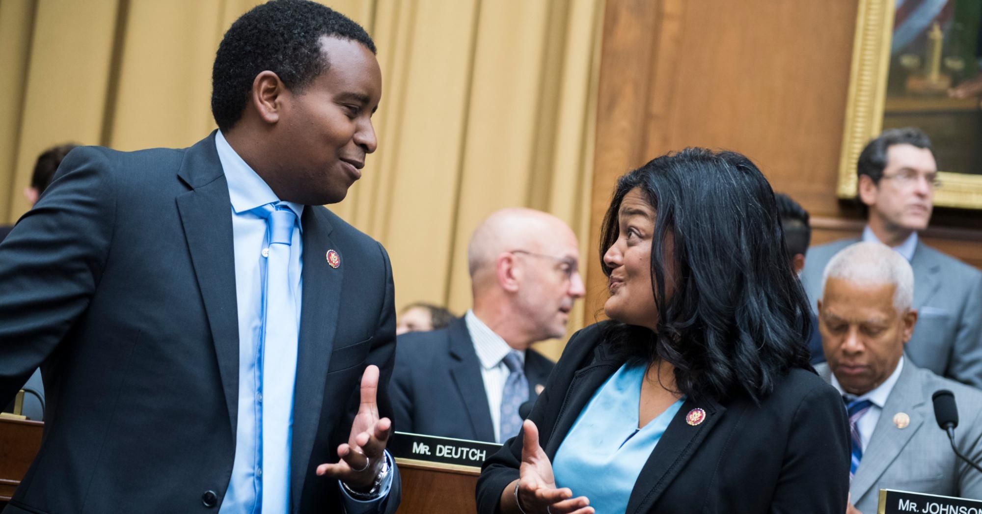 Reps. Joe Neguse (D-Colo.) and Pramila Jayapal (D-Wash.) are seen during a House Judiciary Committee hearing on Thursday, June 20, 2019. (Photo: Tom Williams/CQ Roll Call via Getty Images)