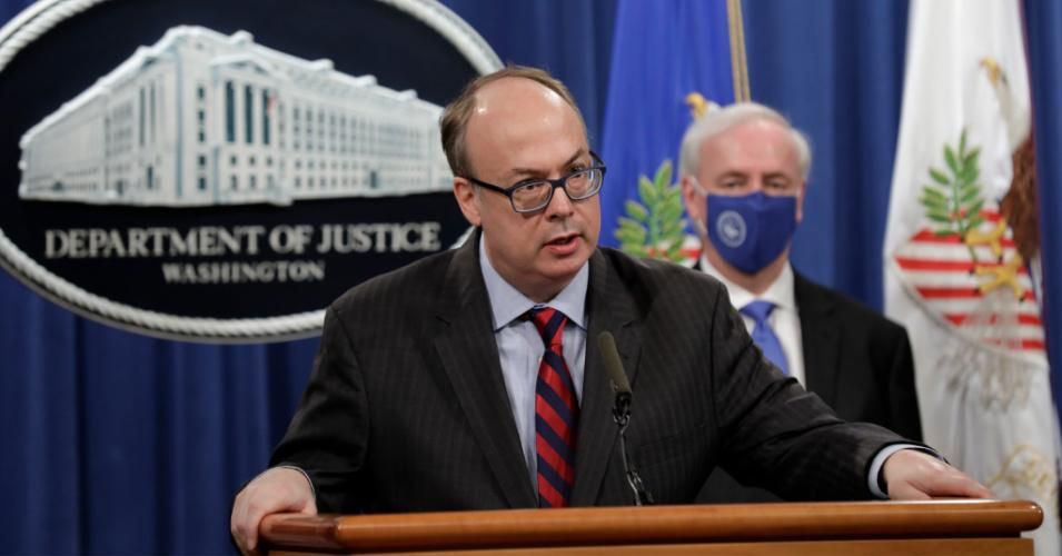 Former Acting Assistant Attorney General Jeffrey Clark speaks next to Then-Deputy Attorney General Jeffrey Rosen at a news conference at the Justice Department in Washington, D.C. on October 21, 2020. (Photo: Yuri Gripas/AFP via Getty Images)