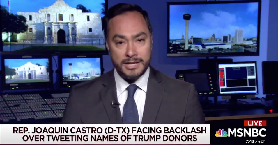 Rep. Joaquin Castro (D-Texas) on ﻿MSNBC﻿'s "Morning Joe" explaining his motivation for publishing the names of maxed-out San Antonio donors to Trump. 
