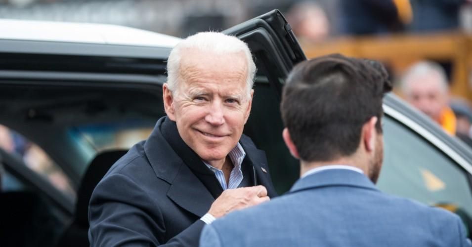 Former Vice President Joe Biden arrives in front of a Stop & Shop in support of striking union workers on April 18, 2019 in Dorchester, Massachusetts.