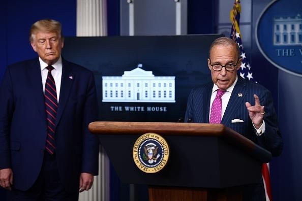 Larry Kudlow, director of the United States National Economic Council, speaks as President Donald Trump looks on during a press conference in the White House on September 4, 2020 in Washington, D.C. (Photo: Brendan Smialowski/AFP via Getty Images)