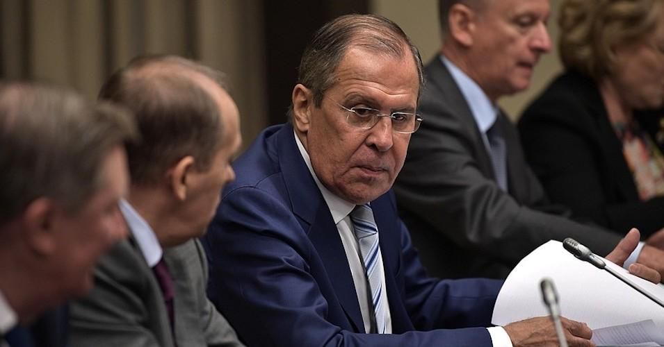 Russian Foreign Minister Sergei Lavrov at a security meeting in Moscow.