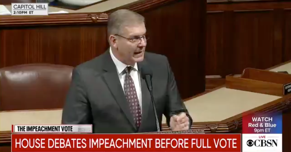 Rep. Barry Loudermilk (R-Ga.) tells fellow members of the U.S. House of Representatives that President Donald Trump's impeachment is analogous to the trial of Jesus Christ, the Son of God. 